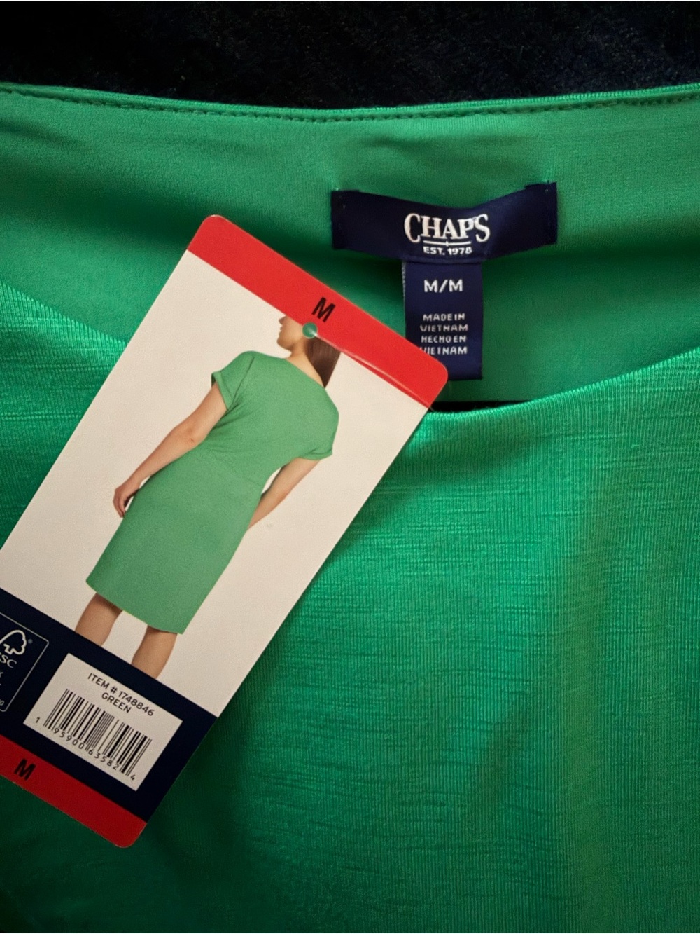 NEW Chaps by Ralph Lauren Size Medium Emerald Green Short Sleeve Dress - Picture 7 of 8